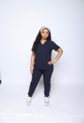 Signature Navy Blue Scrub Set - V-Neck Top & Jogger Pants