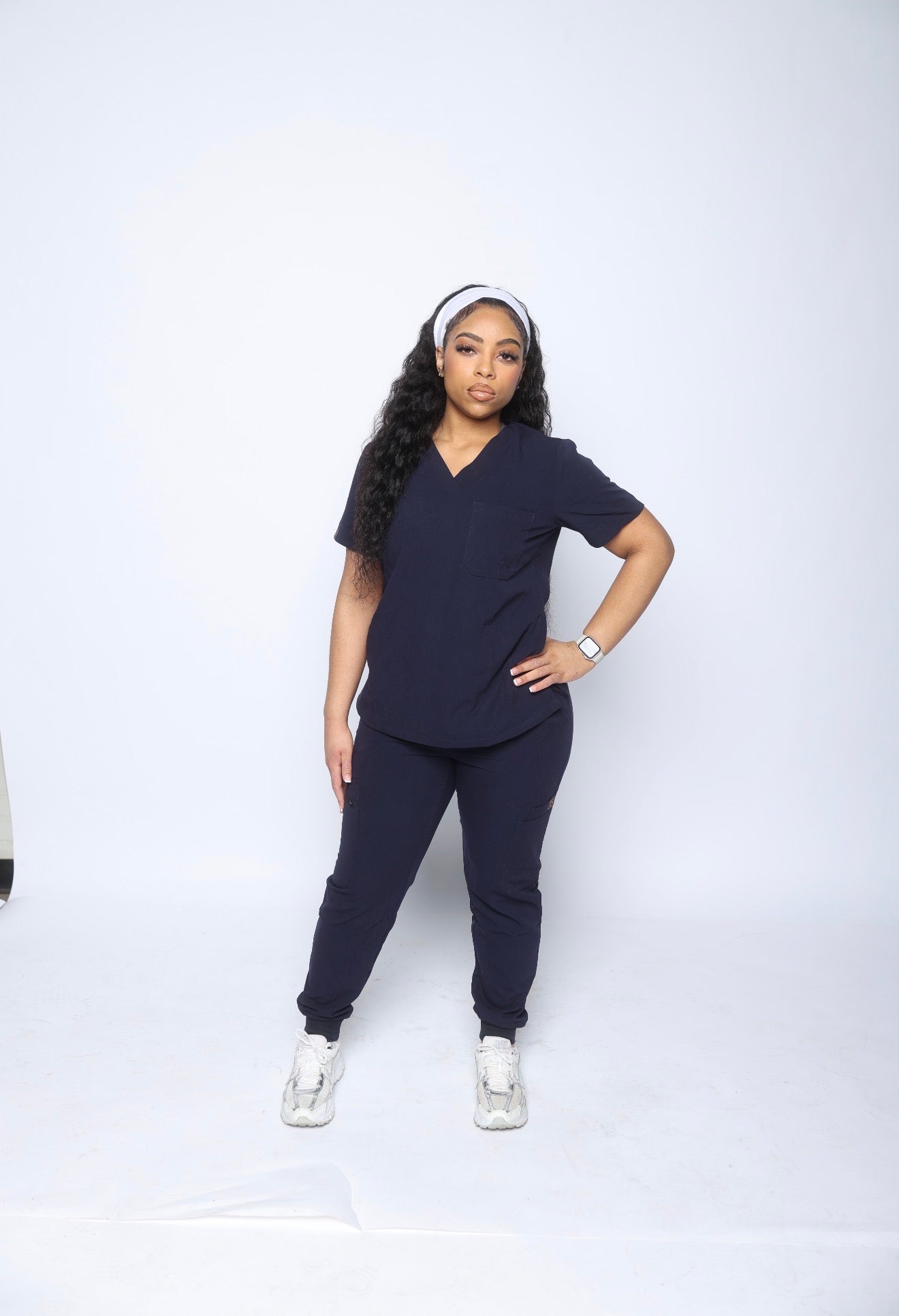 Signature Navy Blue Scrub Set - V-Neck Top & Jogger Pants