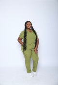 Signature Olive Green Scrub Set – V-Neck Top & Straight Leg Pants