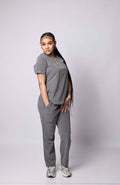 Signature Gray Scrub Set – V-Neck Top & Straight Leg Pants