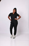 Signature Black Scrub Set – V-Neck Top & Jogger Pants